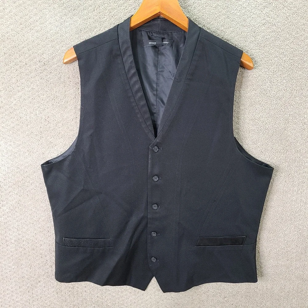 Design Collective Vest Mens Large Black Button Front Polyester Spandex Casual